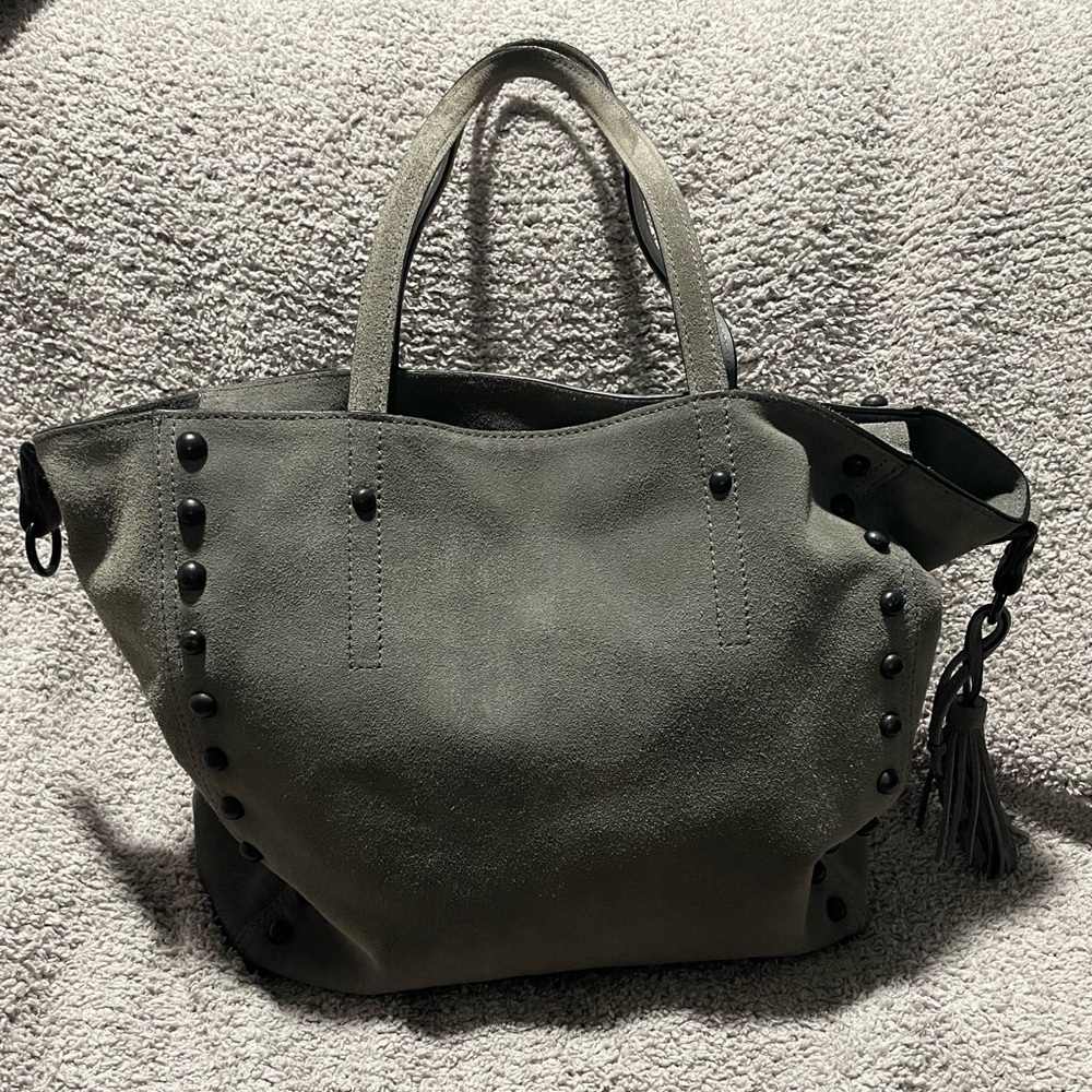 Loeffler Randall Gray Suede Bag with Metal Stud Detail